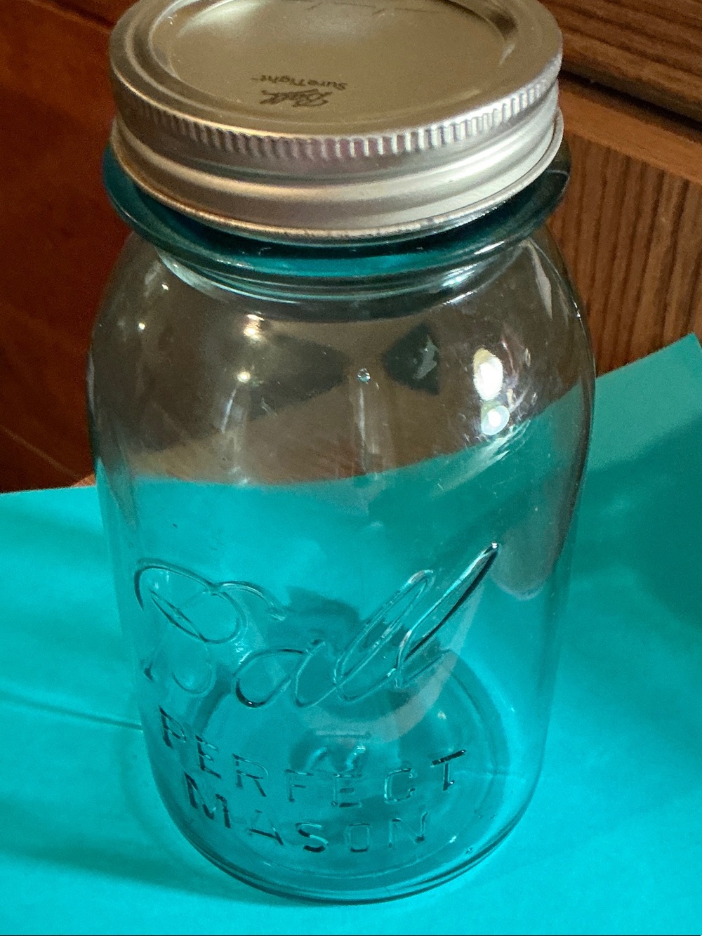 Perfect Mason Blue Glass Ball Jar with Silver Lid #12 Quart size